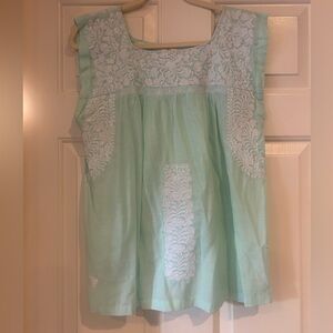 Mint Green Sleeveless J Marie Top with White Embroidery